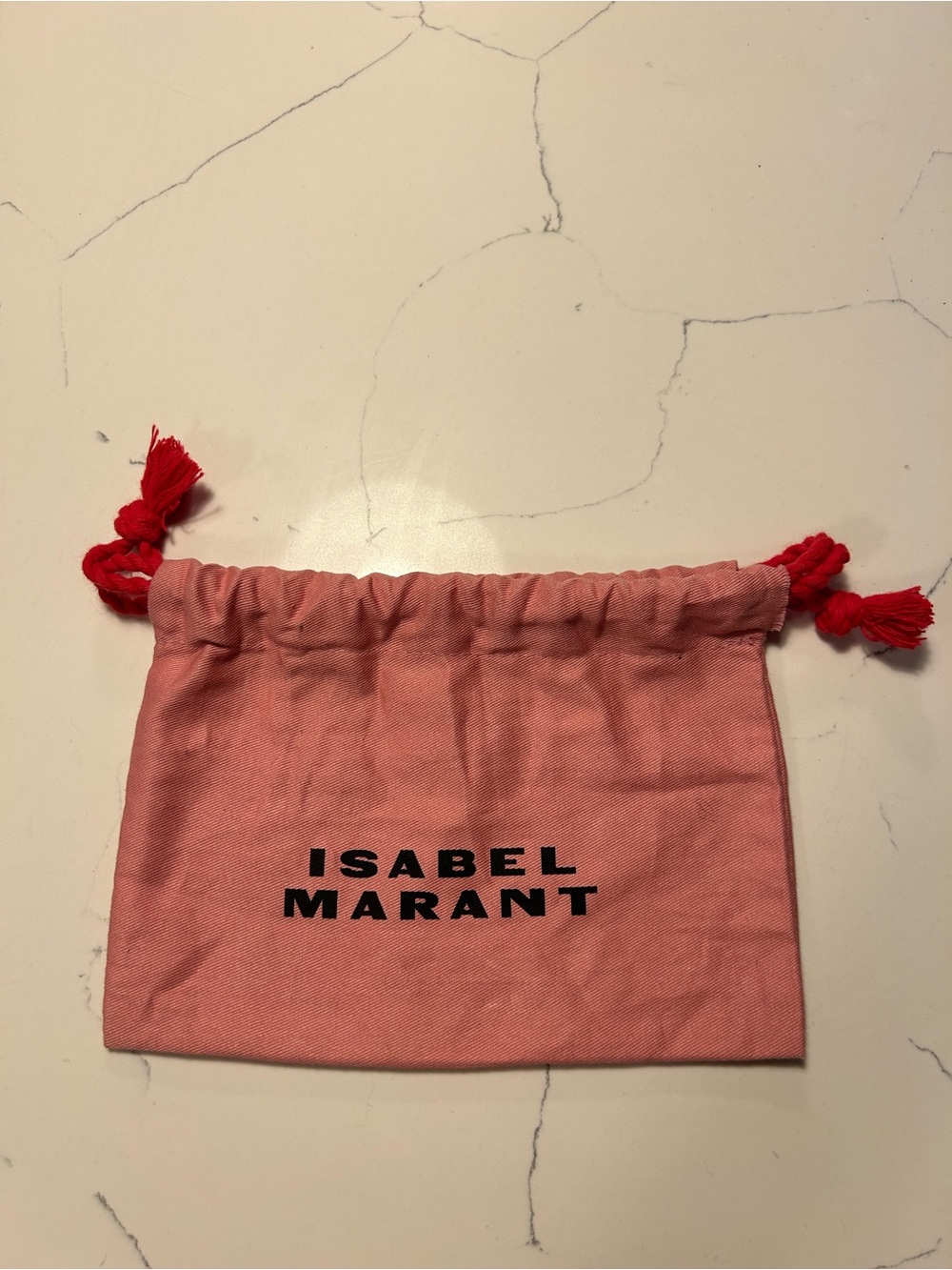 Isabel Marant Coral Pink Canvas Drawstring Pouch with Red Tassels